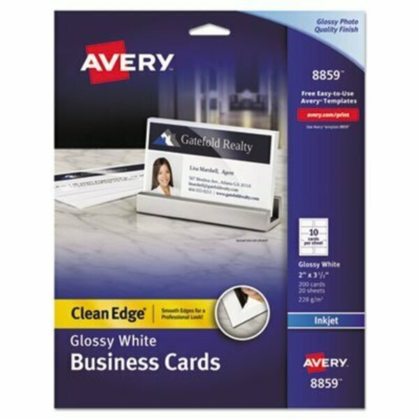 Avery Dennison Avery, Clean Edge Business Cards, Inkjet, 2 X 3 1/2, Glossy White, 200PK 8859